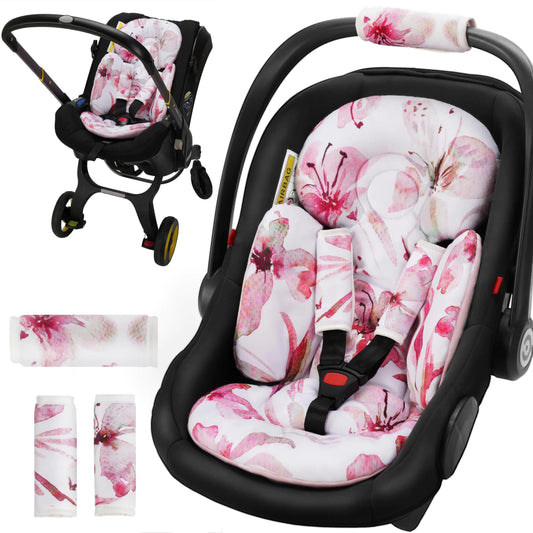 TinlyFinly Car Seat Head Support for Infant and Newborn Reversible Carseat Insert Universal Compatible with Baby Stroller Mamaroo Swing Rocker Bassinet. Baby Car Seat Cushion - Pink Floral